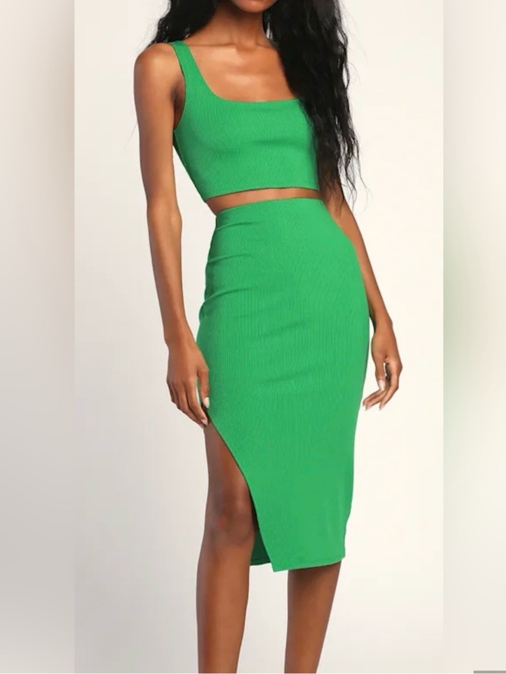 Lulus Set For Life Green Ribbed Two Piece Skirt Set